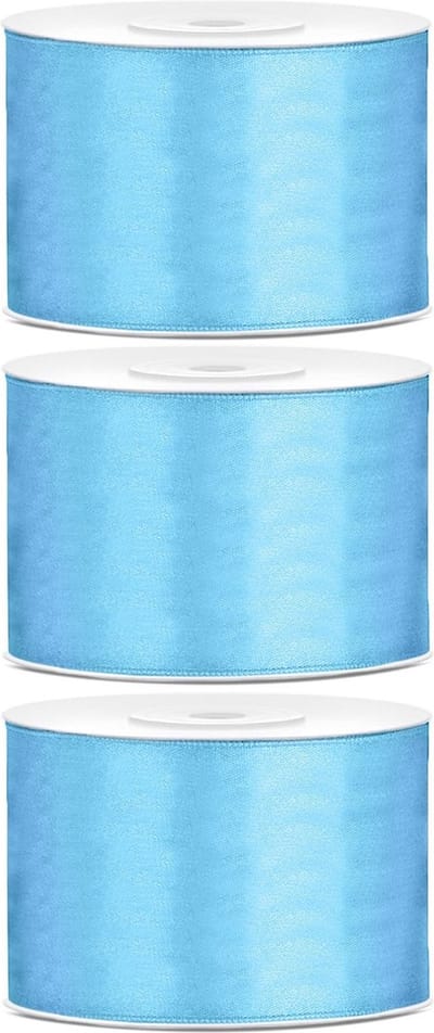 3x Hobby/decoratie lichtblauw satijnen sierlinten 5 cm/50 mm x 25 meter - Cadeaulint satijnlint/ribbon - Lichtblauwe linten - Hobbymateriaal benodigdheden - Verpakkingsmaterialen