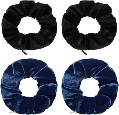 Scrunchies voor dames in fluweel, 4 stuks met ritszak, handige reisgadgets en geheime opbergplaatsen voor waardevolle spullen