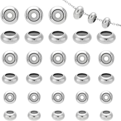 30 Stuks RVS Slider Kralen 7/8/10mm met Rubber Binnenkant voor Sieraden Maken, Armbanden en Kettingen