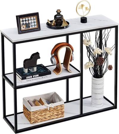 DailySupplies® Wandtafel - Dressoir Kasten - Haltafel - Wit marmer met zwart - Industrieel
