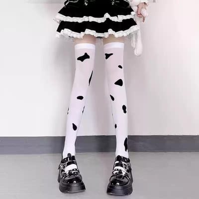 Kousen Dames Koeienprint Jk Meisjes Kniekousen Dijhoge Kousen Sexy Lingerie Kousen Lolita Lange Kousen Dijhoge Kousen One Size gray