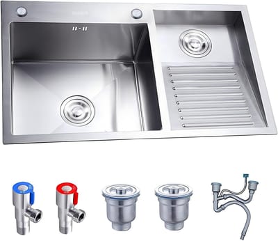 RVS Wasbak - Werkstation Spoelbak - Bijkeuken Wasruimte - Met Wasbord - 80x48x21.6cm - Rechts