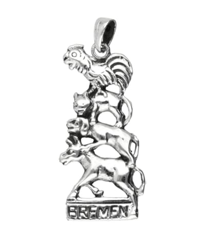 Zilveren Bremer Stadsmuzikanten groot ketting hanger