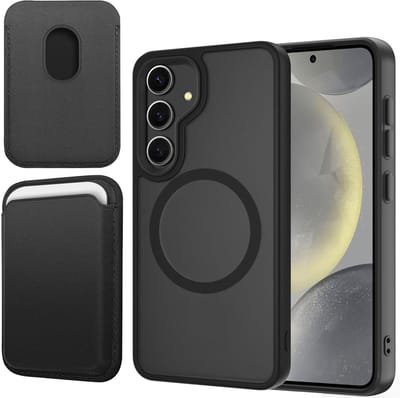 Hoesje + Pasjeshouder geschikt voor Samsung Galaxy S25 - Portemonnee geschikt voor MagSafe - Magnetisch - Pasjes Houder - Creditcardhouder - Zwart