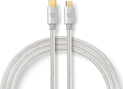 Nedis USB-Kabel - USB 2.0 - USB-C Male - USB Micro-B Male - 10 W - 480 Mbps - Verguld - 3.00 m - Rond - Gevlochten / Nylon - Aluminium - Cover Window Box