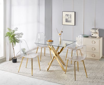 STILVORA Eetkamerset - Fluwelen Stoelen Met Hoge Rugleuning - 1 Tafel En 4 Stoelen Voor Eetkamer - Metaal - Goud