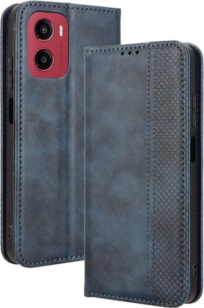 Coverup Hoesje - Geschikt voor Motorola Moto G05 / E15 Hoesje - Coverup Vintage Style Book Case - Blauw