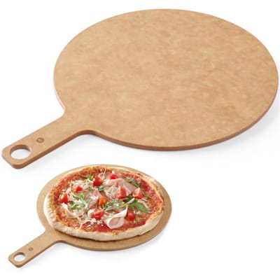 HENDI Pizza plank met handvat – geperste houtvezels – Ø356 mm – onderhoudsvrij – vaatwasmachinebestendig