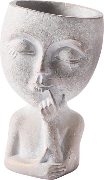 Dekoratief | Bloempot vrouwenhoofd, grijs, cement, 11x11x17cm | A250013