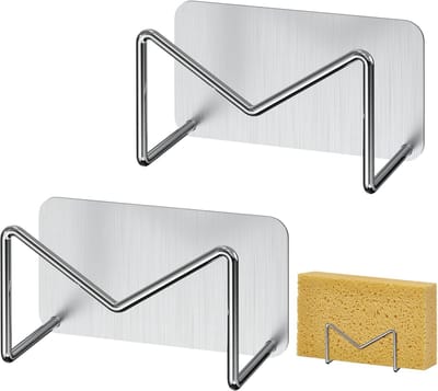 Vaatdoekhouder - 2 stuks - Sponshouder voor in de wasbak - RVS - Keuken Organizer - Sponshouder Gootsteen - Afdruiprek - Aanrecht Opbergen - Voor Spons, Afwasdoek en Staalwol - 9*5*4.5CM - Zliver