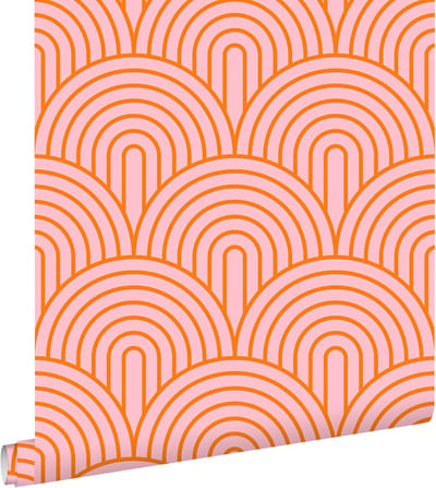 ESTAhome behang art deco bogen roze en oranje - 50 x 900 cm - 131766