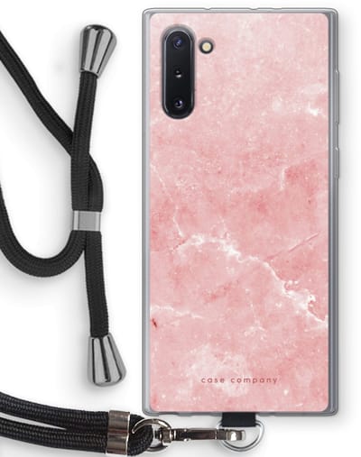 Case Company® - Hoesje met koord geschikt voor Samsung Galaxy Note 10 hoesje met Koord - Roze marmer - Telefoonhoesje met Zwart Koord - Bescherming aan alle Kanten en Over de Schermrand
