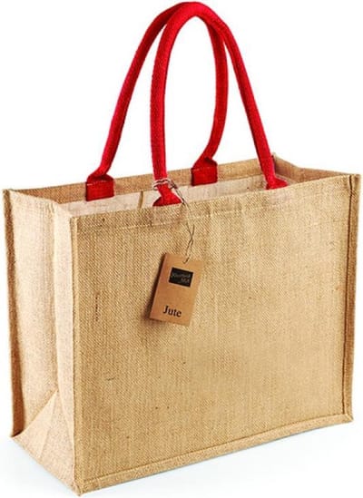 Westford Mill Jute Classic Shopper WM407 - NATURAL/BRIGHT RED - 42 x 33 x 19 cm