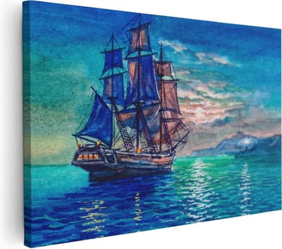 Artaza Canvas Schilderij Schip - 30x20 cm - Klein - Wanddecoratie Strand - Muurdecoratie Zeilboot - Kamer Accessoires Zeezicht