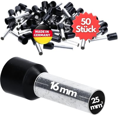 50 stuks Kalitec AE2516SW adereindhulzen geïsoleerd 25mm² 16mm lang zwart I Made in Germany I Industriële kwaliteit