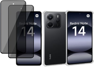 ChiGuard Hoesje & 2x Privacy Screenprotector geschikt voor Xiaomi Redmi Note 14 – Gehard Glas Cover + Shock Proof Case - Transparant