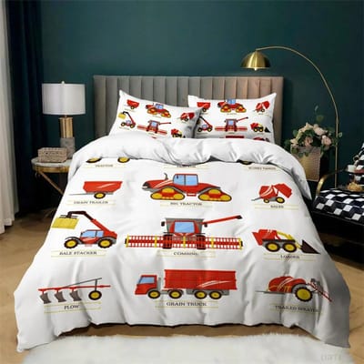 Kinderen Graafmachine Tractor Vrachtwagen voor Kinderen Jongens Meisjes Slaapkamer Decoratie Bouwvoertuig Cartoon Dekbedovertrek Kraan Dekbedovertrek 173x218cm 2pcs