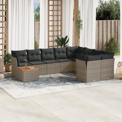 vidaXL - 10-delige - Loungeset - met - kussens - poly - rattan - grijs