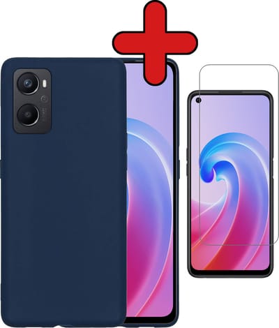 Hoesje - Met Screenprotector - Geschikt voor OPPO A96 - Sterk & Shockproof - Telefoon Hoes - Back Cover - Siliconen Case - Telefoonhoes - Donkerblauw