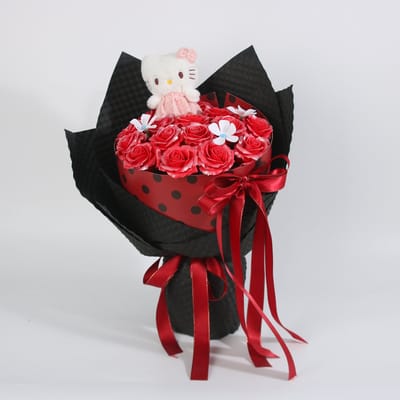 La Roselle Amsterdam Rozenboeket met Kittyie Knuffel – Rode Kunstrozen cadeau boeket