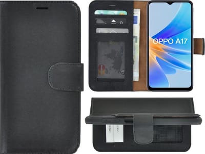 MoDo hoesje Geschikt voor Oppo A17/ A17k - Echt Leer Book Case - Zwart