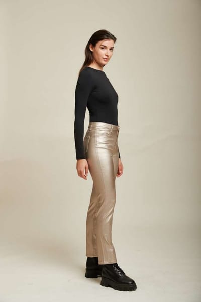 Broek Toxik3 hoge taille goud chrome lederlook