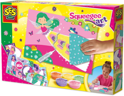 SES Creative Squeegee art - Knutselen - Vegan & Glutenvrij - Goed Uitwasbaar - Voor Meisjes Vanaf 5 Jaar - 16 Kaarten