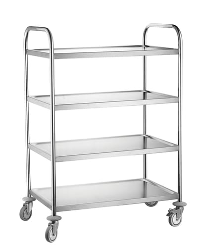 HENDI Serveerwagen – 4 bladen – roestvast staal – 905x585x1245 mm – zwenkwielen met rem