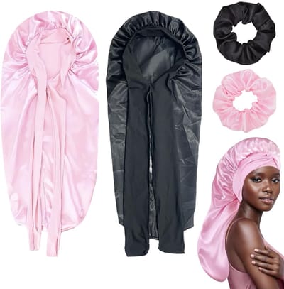 Dailygoods- Slaapmuts Zijde - 2 Stuks - Lange Muts met Elastische Band - Satijnen Nachtmuts - Comfortabel voor Haarverzorging - Ideaal Cadeau - Haarbonnet