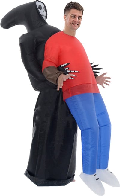 KIMU® Opblaas Kostuum Gedragen Door Geest - Opblaasbaar Pak - Geestpak Mascotte Opblaaspak - Opblaasbare Spook Volwassenen Dames Heren Festival