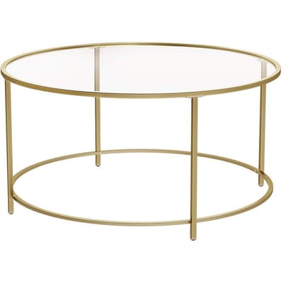 Nancy's Brighton Park Salontafel - Ronde Glazen Tafel - Gouden Ijzeren Frame - Bijzettafel