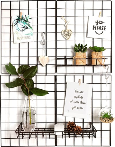 Gadgy Wandrek Industrieel - Memobord - Vouwbaar met 2 losse Plankjes – Inclusief 6 S-Haken en 10 Knijpers – 2 losse Wandrekken - Wandrek Metaal Zwart – Wanddecoratie Woonkamer - 60 x 80cm