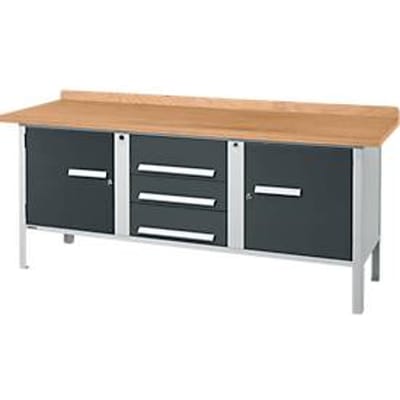 Schäfer Shop Select Kastenwerkbank PWi 200-4, beuken multiplexplaat, tot 750 kg, B 2000 x D 700 x H 840 mm, antraciet/blank aluminiumkleur