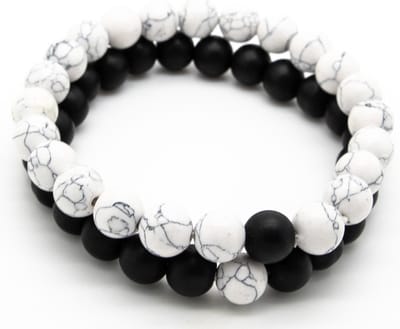 Sorprese armband - Exclusive - armband heren - Zwart en Wit Marmer - 20 cm - cadeau - Model Q