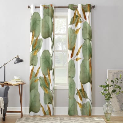 Groene Bladeren Op Witte Achtergrond Raambekleding Voor Woonkamer Slaapkamer Decoratie Gordijnen Luxe Keuken Gordijn 135W x 115H(cm) x1