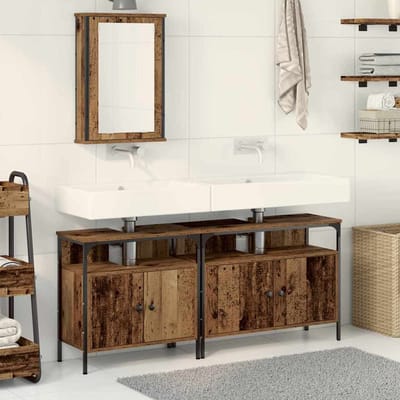 vidaXL - Badkamermeubels - 3 - st - Bruin - 80 - x - 30 - x - 60 - cm - Bewerkt - hout