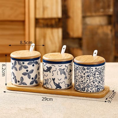 1/2/3 STUKS Keramische Kruidenpot met Dienblad Deksel Lepel Keukenbenodigdheden Kruidenfles Opbergset Pot Kruidenorganizer Bus brown
