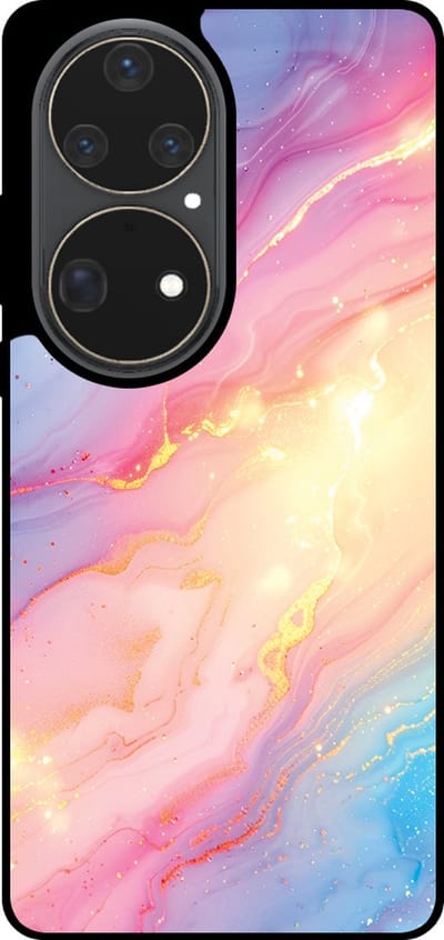 Smartphonica Telefoonhoesje Geschikt voor Huawei P50 Pro met Regenboog Glitter Marmer Opdruk - TPU Backcover Case Rainbow Glitter Marble Design geschikt voor Huawei P50 Pro
