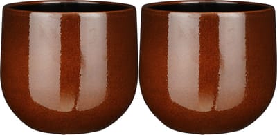 Mica Decorations Plantenpot/bloempot - 2x - terra bruin - D25/H20 cm - keramiek - speels licht gevlekt patroon