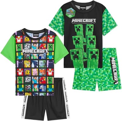 Get Trend Pyjamaset voor jongens, tieners, set van 1 of 2 korte mouwen, T-shirt en shorts, kinderpyjama's, loungewear, cadeaus voor jongens
