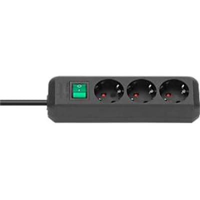 Brennenstuhl Eco-Line contactdoosstrook, 3 contactdozen met randaarde, 45° opstelling, verhoogde aanrakingsbeveiliging, 3 m snoerlengte, L 240 x B 90 x D 60, zwart