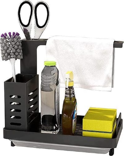 Keuken Organizer - Aanrecht Bak - Keuken Opruimen - Roestvrij Staal - 710 g Gewicht - Zwart