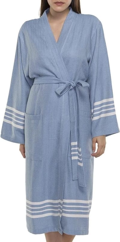 Lalay - hamam badjas Krem Sultan - air blue - XL - dames heren badjas - sauna badjas - dunne badjas - 100% gekamd katoen