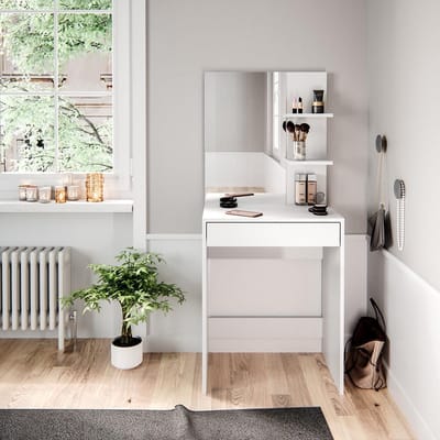 Kaptafel met Spiegel - Make-up Tafel - Snel Klaarmaken - Veel Opbergruimte - 60 cm breed - Wit