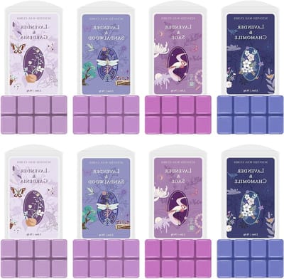 Geuroliënde Wasfondanten, 8 Stuks, Geurige Sojawasblokjes voor Wasverwarmers, Lavendel, Salie, Jasmijn, Sandelhout en Kamille