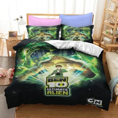 Ben Alien Force Dekbedovertrek met Kussensloop 3D Cartoon Print Decoratie Comfort Pakket Tieners & Kinderen Zacht en Ademend Beddengoed 135x200cm