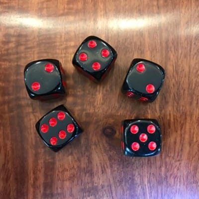 5 Stuks Nieuw 16 Mm Acryl Rode Stip Zwarte Afgeronde Dobbelstenen Speelspel Dobbelstenen 6 Zijden Lesassistent Dobbelstenen black