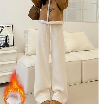 Kapok Arctic Velvet Wijde Pijpen Broek voor Dames In Herfst en Winter Nieuwe Stijl Gedrapeerde Verdikte Rechte Broek Casual Lui Slank en Velvet Broek XL white