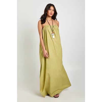 boohoo Dames Linnen Maxi Jurk Met Volledige Zakdetails | Licht Kaki | Maat: 36
