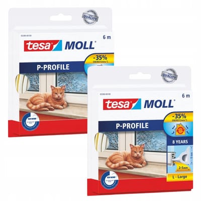 Tesa Tesamoll Serie - Zelfklevende Raamafdichting - PVC Rubber - 6m - Profiel P - Wit